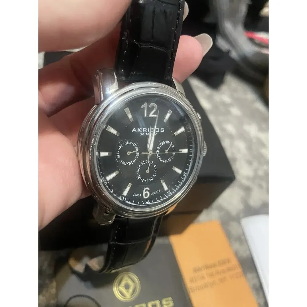 Akribos XXIV Men's‎ Black Leather Watch xxiv ak734